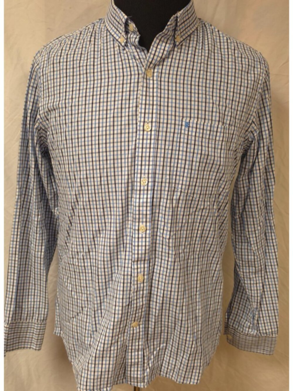 Izod Red Tag Blue/White Check Mens Medium Slim Fit Logo Button Down Shirt